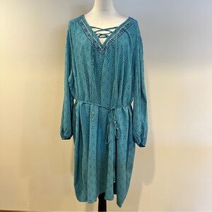 Terra & Sky long sleeves Floral Teal mini plus size Dress size 2X